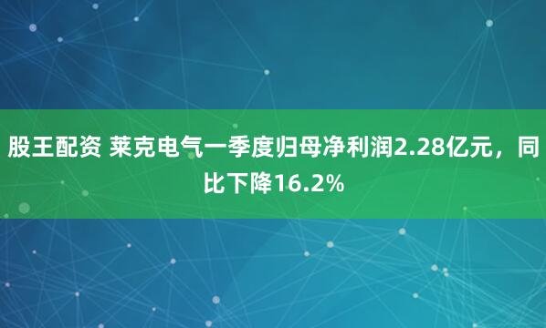股王配资 莱克电气一季度归母净利润2.28亿元，同比下降16.2%