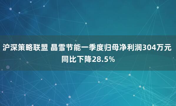 沪深策略联盟 晶雪节能一季度归母净利润304万元 同比下降28.5%