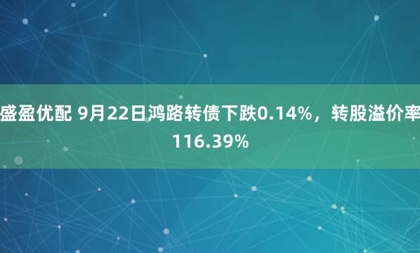 盛盈优配 9月22日鸿路转债下跌0.14%，转股溢价率116.39%
