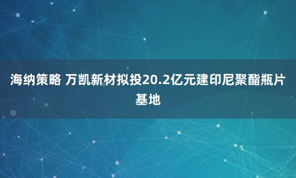 海纳策略 万凯新材拟投20.2亿元建印尼聚酯瓶片基地